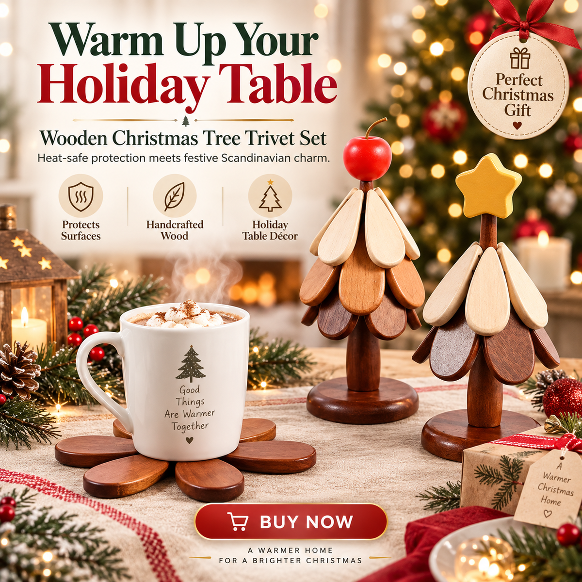 🌲Natural Wooden Tree Trivets for Hot Dishes