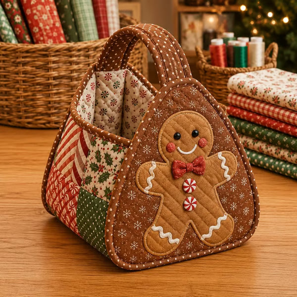3D Quilted Holiday Carry Basket – Reusable Christmas Gift & Craft Tote