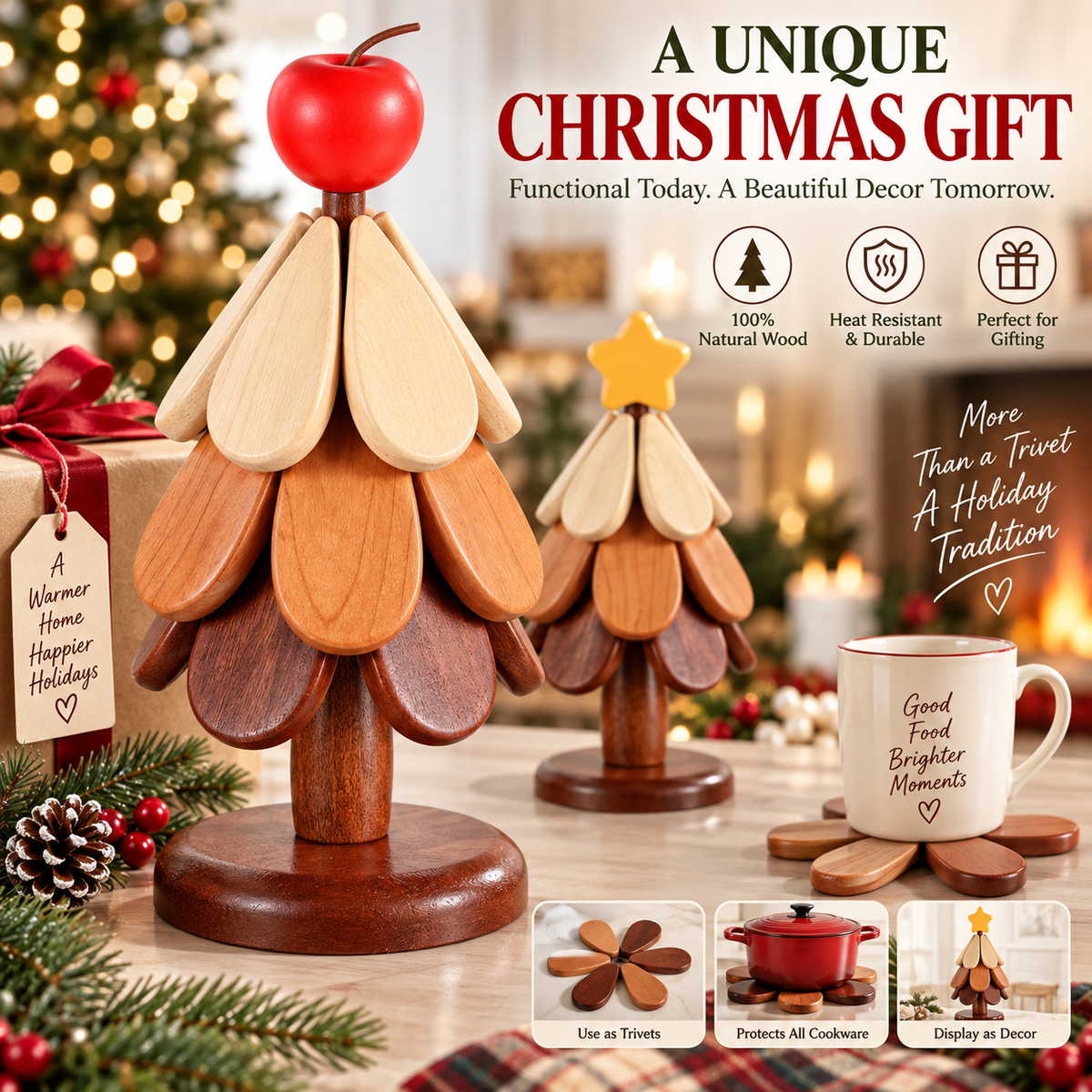 🌲Natural Wooden Tree Trivets for Hot Dishes
